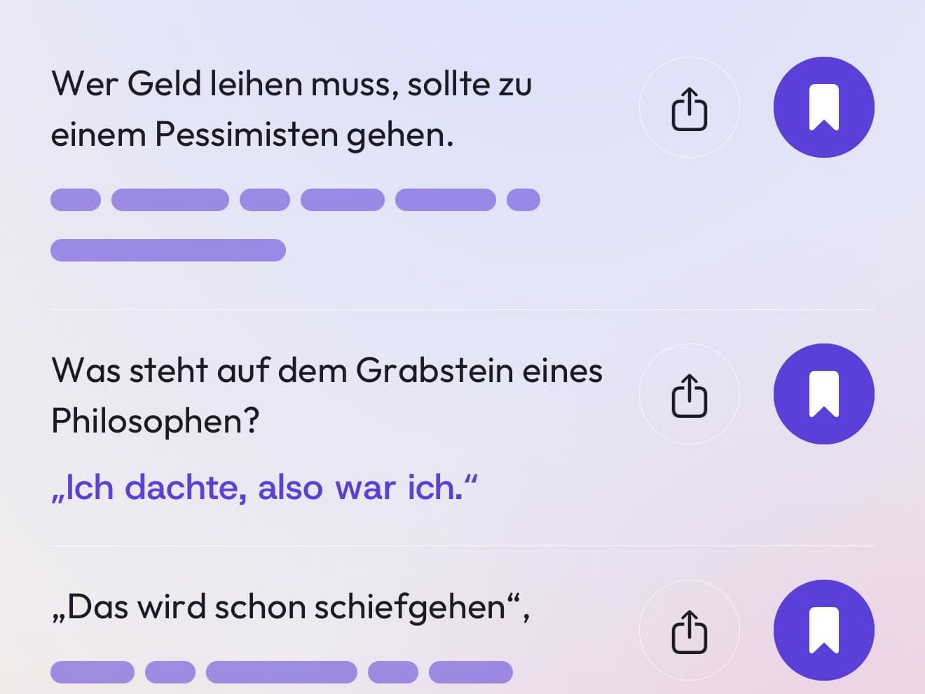 Drei gespeicherte Witze in der App