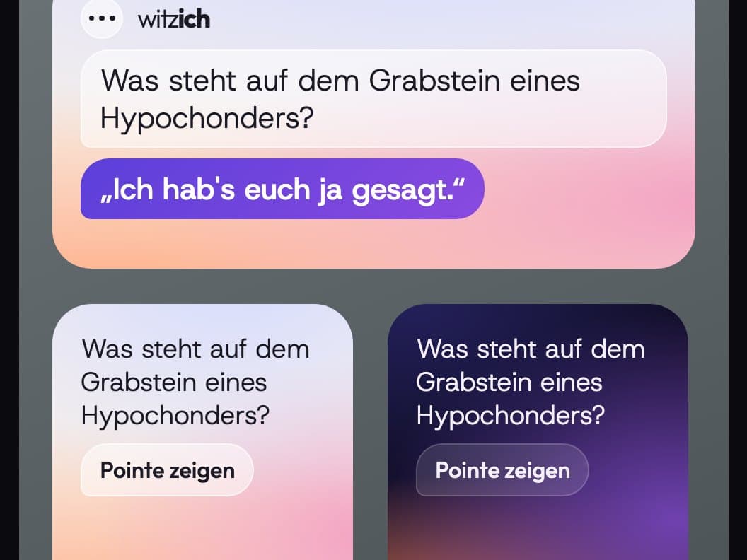 Drei Widgets auf dem Homescreen, jedes mit dem Witz des Tages